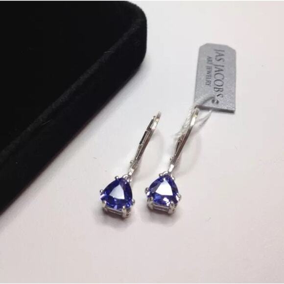 Beautiful 2.5ctw Trillion Cut Tanzanite Earrings in Sterling Silver - Picture 7 of 8